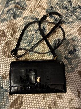 Tommy Hilfiger Black‎ Patent Crossbody with Gold Logo